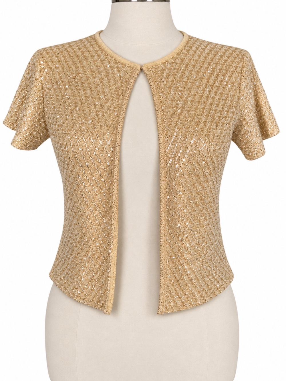 ZARA Gold Sequin Knit Short Sleeve Cardigan – Size M